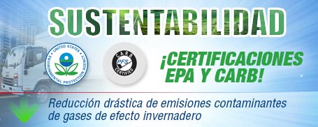 Nuestros camiones dedicados a gas GNC y propano cuentan con las certificaciones de la EPA y CARB en Estados Unidos